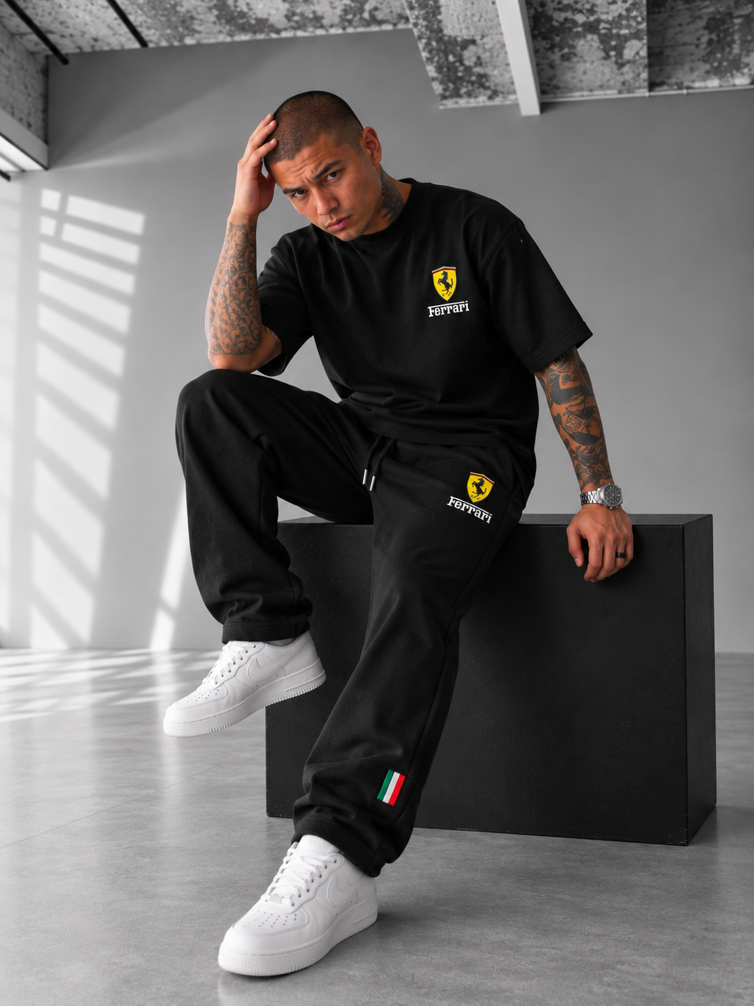 Ferrari Racing Black Tracksuit Set