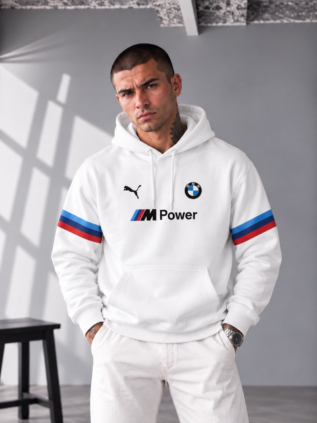 M Power Racing Stripe Hoodie – White