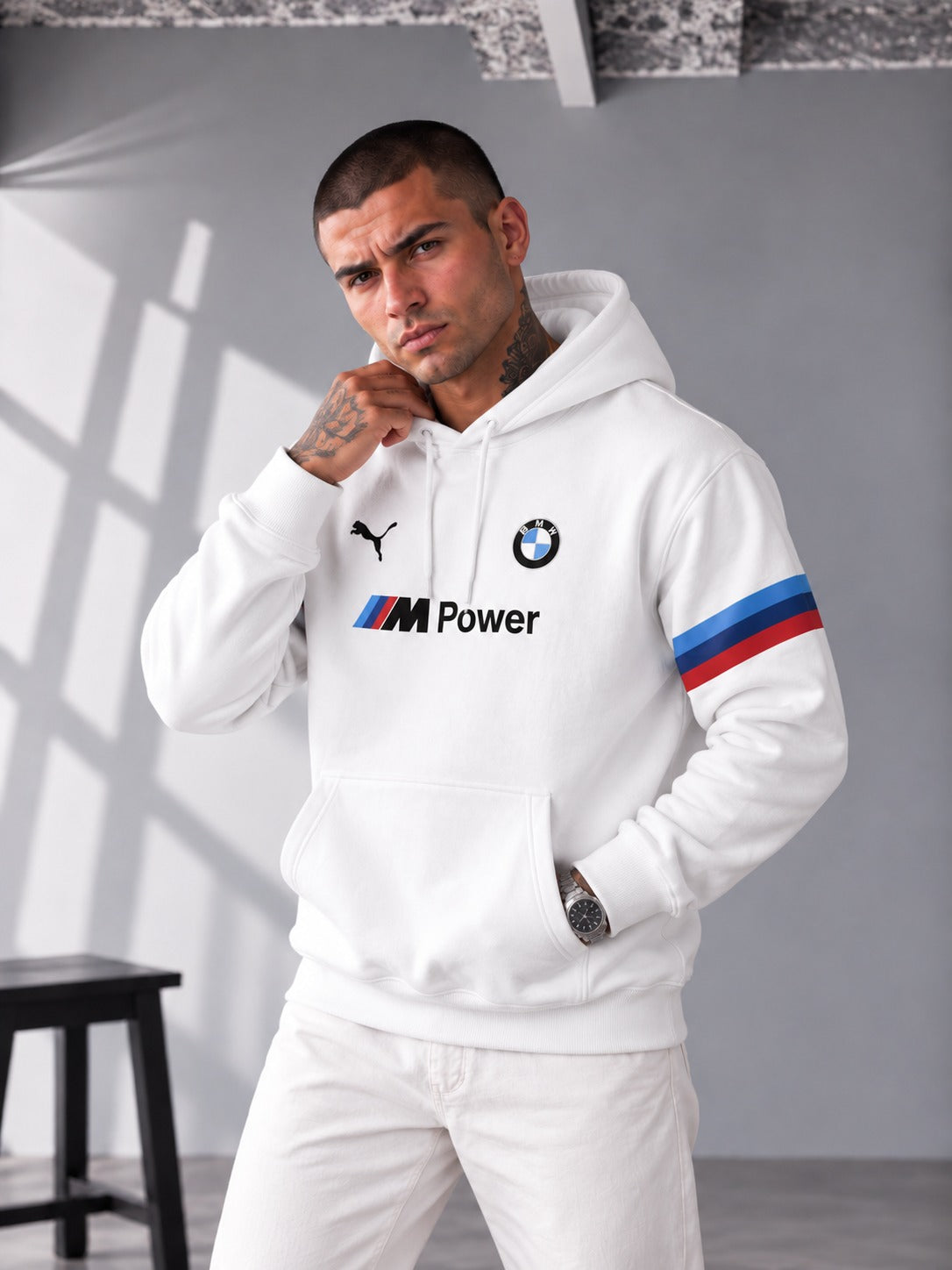 M Power Racing Stripe Hoodie – White