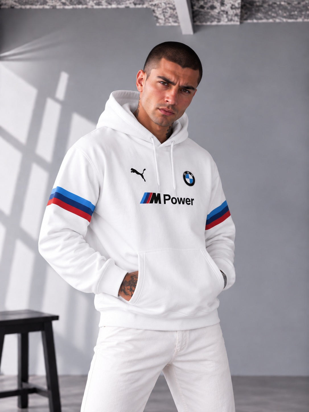 M Power Racing Stripe Hoodie – White